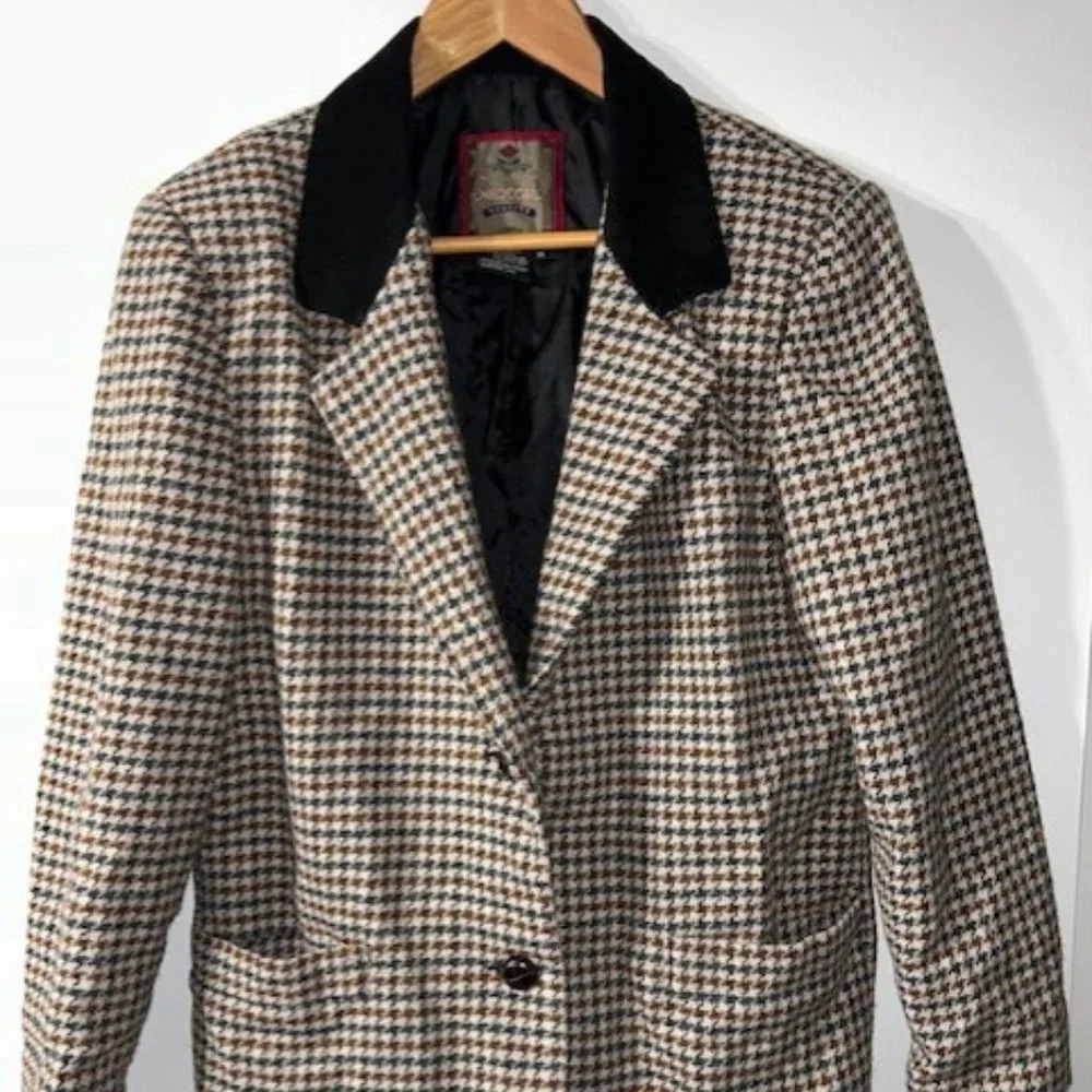 Ventura Quality Blazer Houndstooth Jacket Women's Size M Medium EUC Wool Acrylic